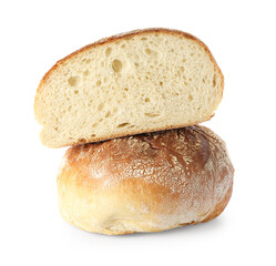 Pieces of freshly baked bread isolated on white