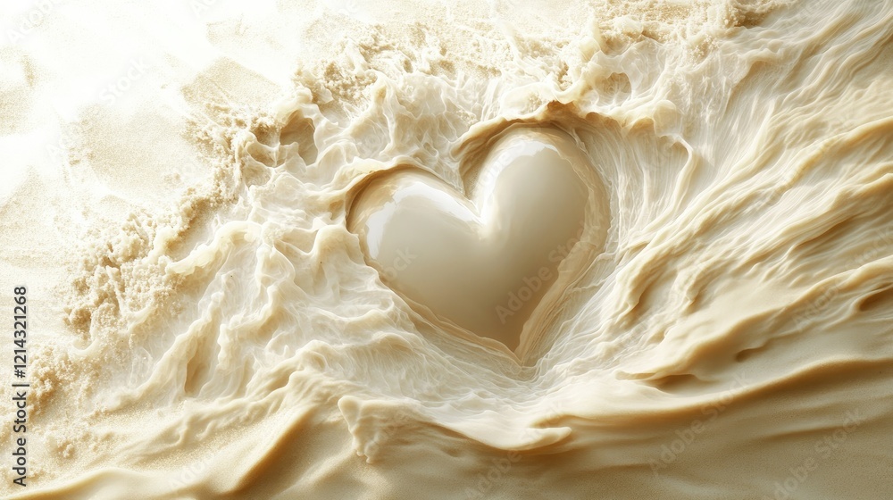 Poster naturally occurring heart shape in the sand, surrounded by subtle wind patterns and delicate texture