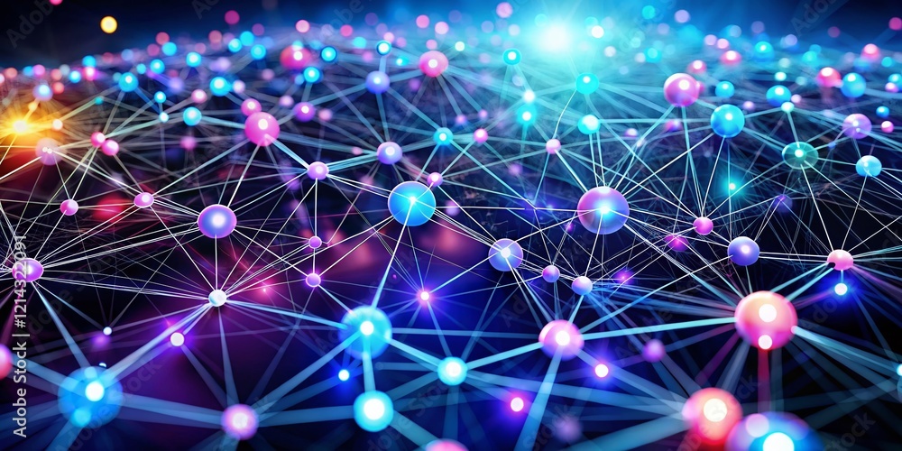 Poster global network connection: illuminated dots representing worldwide communication and collaboration
