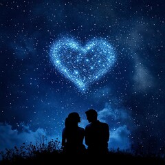Obraz premium Couple Watching a Starry Sky Silhouette, Valentine’s Day, valentine' silhouette