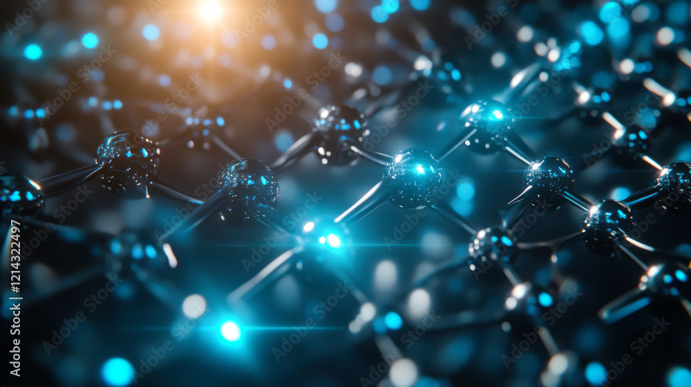 Poster detailed view of a molecular network showcasing light and structure in a high-tech environment