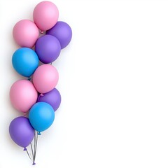 A photostock of colorful balloon garlands in blue, pink, and purple, displayed on a white background, perfect for party and celebration themes. High Quality
