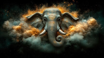 Obraz premium Majestic elephant emerges from colorful clouds digital art fantasy dramatic view