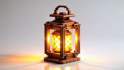 Glowing Pixel Art Lantern on White Background - 8-bit Game Asset