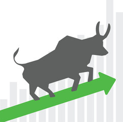 business bullish market financial increasing graph technology on blue background. growth of investment in the bull stock market