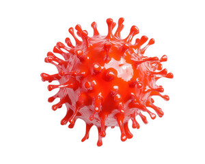 vibrant red virus model with protruding spikes, isolated on transparency background, symbolizes infectious disease and scientific research