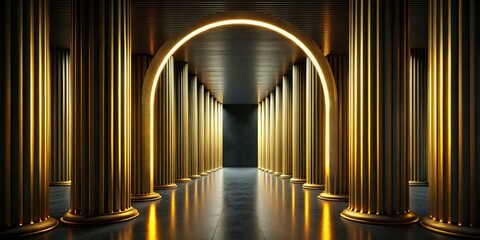 Obraz premium Golden Columns Frame Oval Opening Black Wall - Long Exposure Architectural Photography