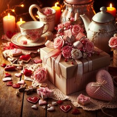 Sweet Valentine’s Background with Soft Hearts and Roses
