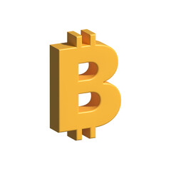 3d 비트코인 기호 그래픽. 배경이 없는 노란색 텍스트 글자.