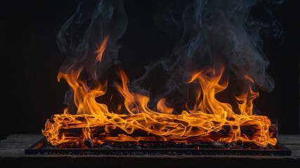 Fototapeta premium Fire flames on a black background. Burning wood in the fire.