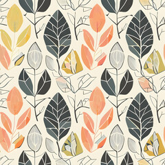 Obraz premium A seamless pattern featuring stylized leaves in various colors and shapes.