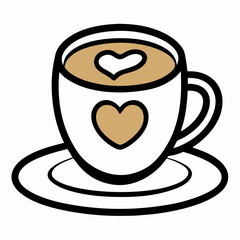 Coffee cup with heart foam design on a saucer