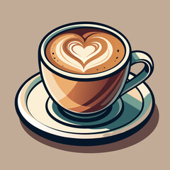 Stylish cup of coffee with heart art on top in cozy cafe