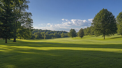 Obraz premium Expansive green landscape under a clear blue sky in the afternoon