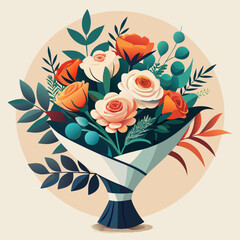 Beautiful wedding bouquet with roses and greenery on a soft background