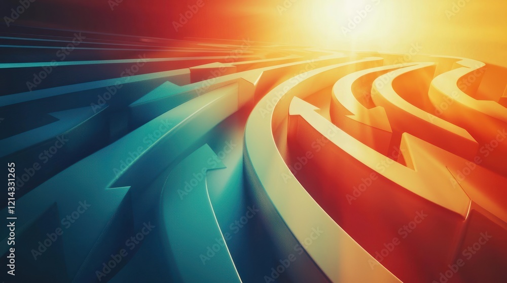 Poster an abstract representation of guidance, with arrows and paths leading towards a bright destination.