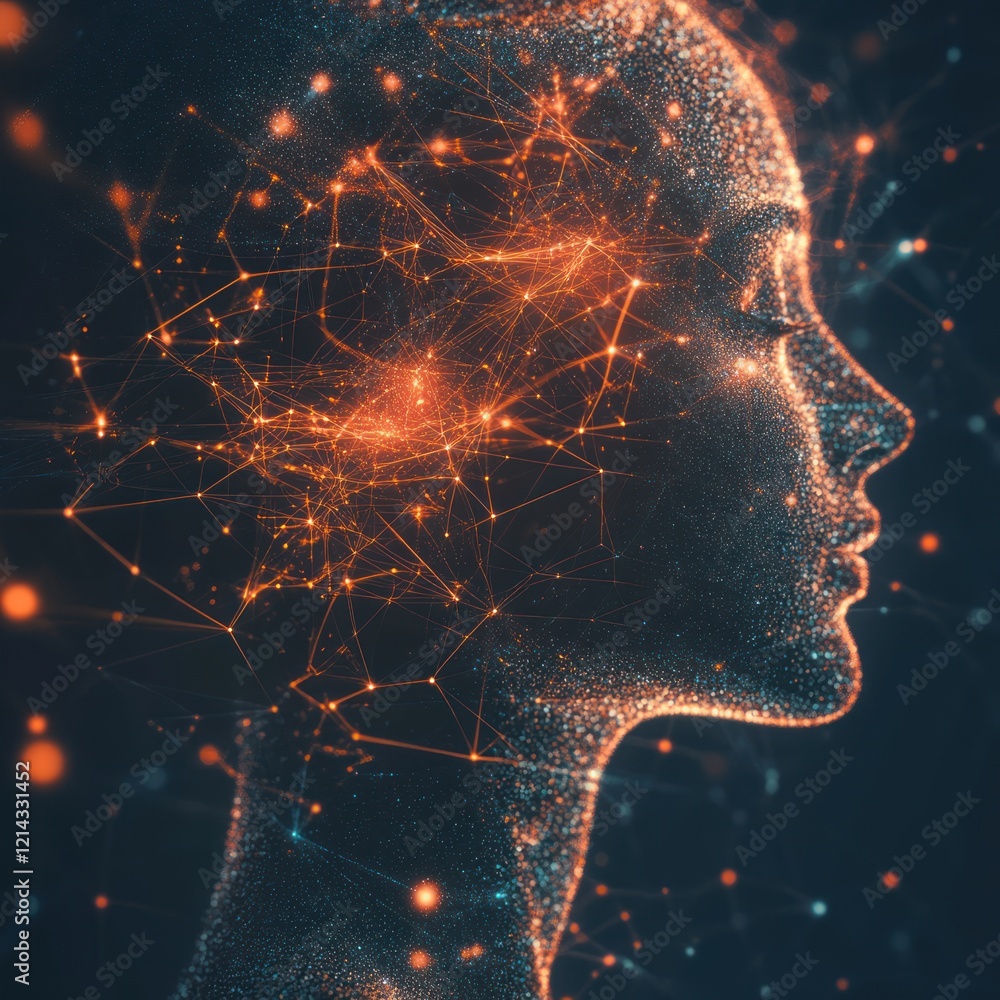 Aufkleber an abstract visual representation of memories forming in the mind, with interconnected lines and dot