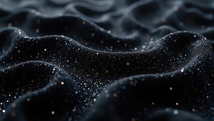 Obraz premium A mesmerizing black canvas adorned with delicate gold specks, interlaced with intricate vertical and horizontal wavy patterns. The shimmering dots dance against a rich, dark backdrop