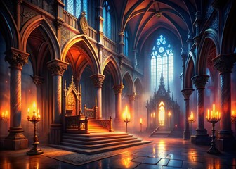 Fototapeta premium Gothic Fantasy Castle Throne Room: Dark Majesty Stock Photo