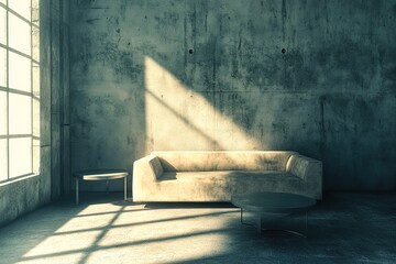 Background interior of living room with light colored concrete walls