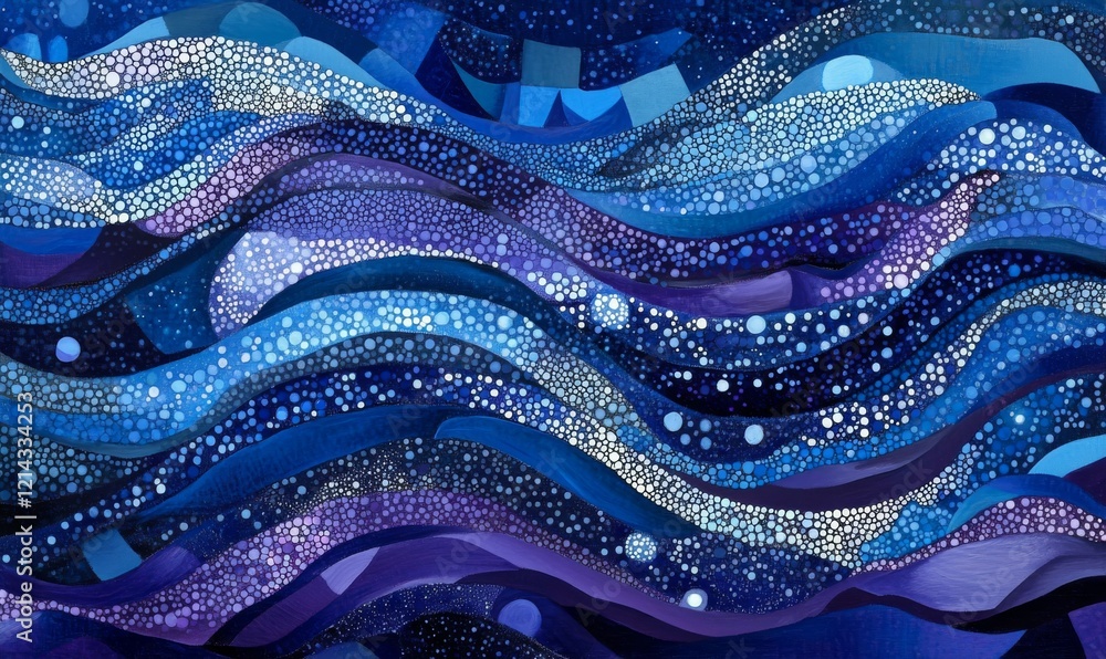Poster cobalt blue and moody violet abstract dot wave deep and mysterious asymmetrical
