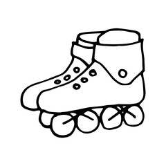 Sport shoes vector doodle illustration. Roller skates isolated on white background. Hand drawn drawings with black pen on the theme of healthy lifestyle activity.