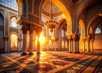 Obraz premium Grand Mosque Night Prayer Rug Golden Hour Islamic Calligraphy Serenity
