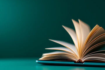 open book with pages flying out, showcasing creativity and imagination. vibrant background enhances visual appeal, inviting exploration and inspiration