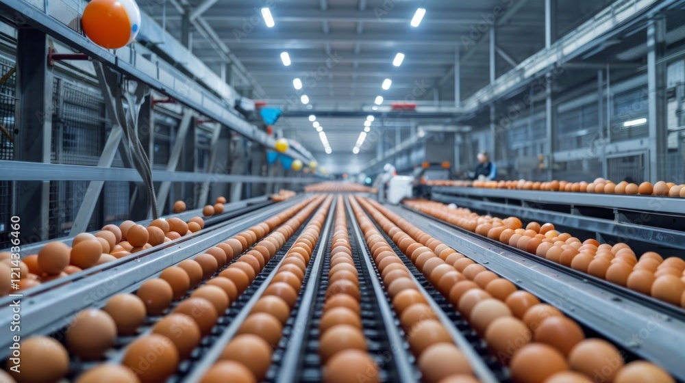 Poster an automated egg processing line is utilized within a contemporary farm facility for enhanced effici