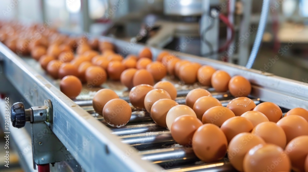 Poster an automated egg processing line is utilized within a contemporary farm facility for enhanced effici