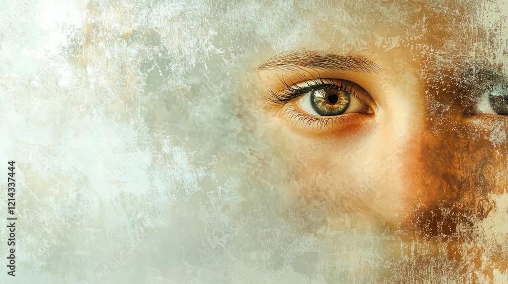 Aufkleber an artistic representation of a shy face, with subtle colors and a soft expression