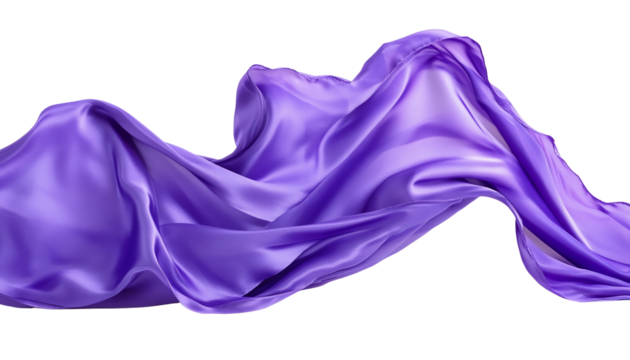 Flowing purple silk fabric draped elegantly, creating soft waves and folds