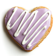 Heart-shaped cookie with purple icing and white drizzle. Perfect for Valentine's Day or any romantic occasion.