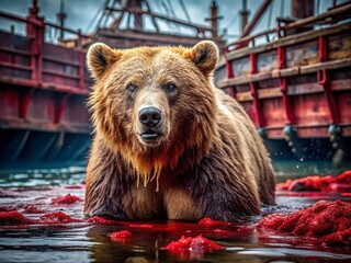 Grizzly Bear Rising from Bloody Shipwreck - Macro Photography
