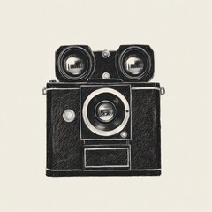 Vintage Camera Illustration with Lens and Viewfinder Details