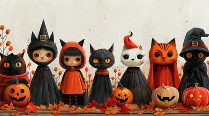 Flat design captures a Halloween costume mix-up with unexpected friendships