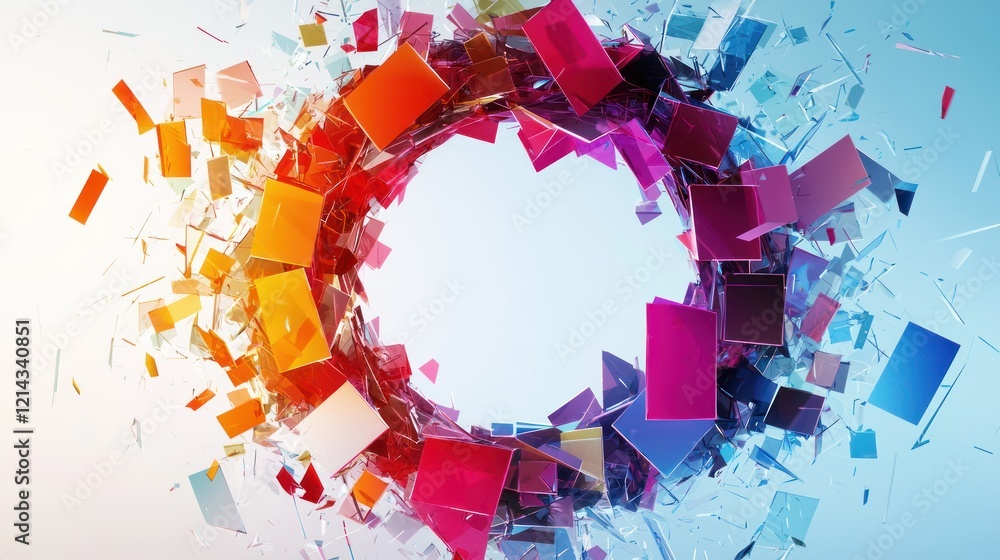 Poster an circle representation of innovation with abstract geometric shapes and colors symbolizing