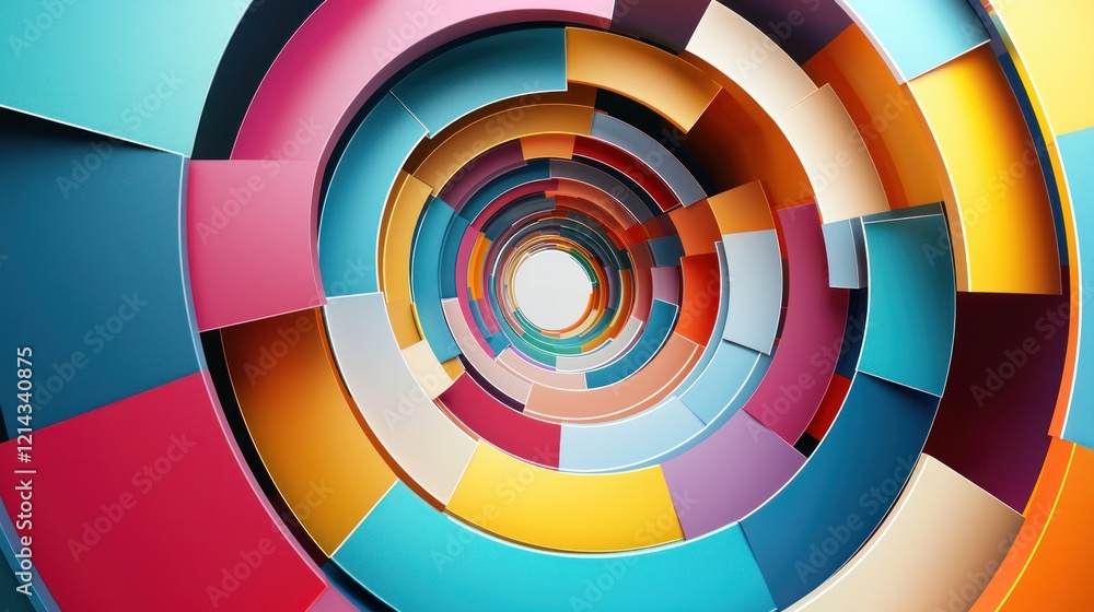 Poster an circle representation of innovation with abstract geometric shapes and colors symbolizing