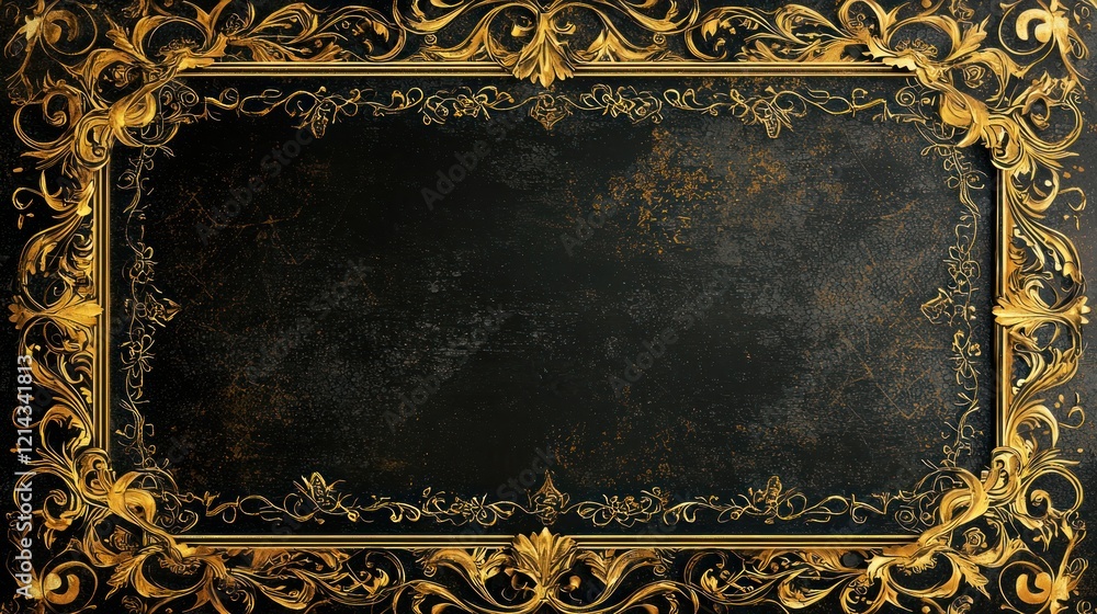 Poster an elegant frame with decorative patterns in gold, ideal for showcasing artwork or certificates.