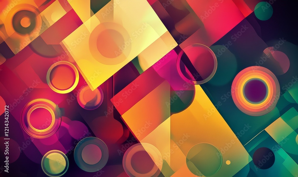 Poster colorful abstract design with squares and circles. the design is made up of different shapes and col