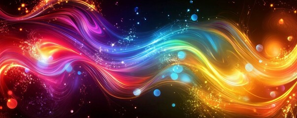 Fototapeta premium Colorful abstract design with smooth wave patterns in vibrant hues and glowing elements