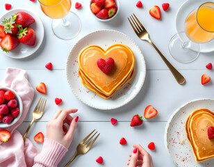 Romantic Valentine's Day Breakfast: Heart-Shaped Pancakes and Berries