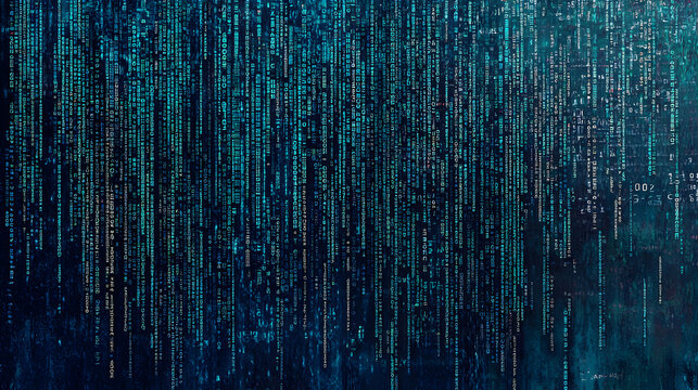 Abstract Digital Code Background Teal Green Blue Matrix Style Technology Data Stream Falling Lines Binary Code Programming Software Digital Art Futuristic Design Modern  