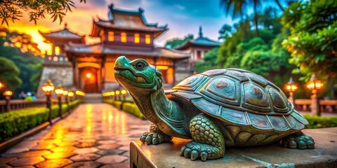 Hanoi Thang Long Citadel Turtle Statue, Vietnam - Bokeh Background Stock Photo