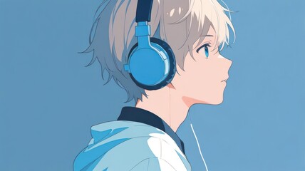 Aesthetic Anime young boy listening to music