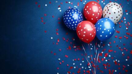 Independence day greeting card with balloons and confetti