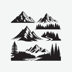 Fototapeta premium Mountain Vector Bundle Silhouette – Stunning Collection of Minimalist Mountain Designs