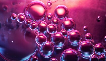 Air Bubbles in Transparent Liquid Illuminated by Colorful Pink Neon Light