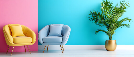Colorful furniture arrangement modern interior home decor vibrant environment interior design concept