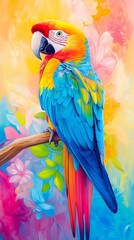 Fototapeta premium Vibrant Parrot Perched on a Colorful Branch